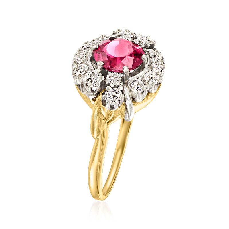 C. 1980 Vintage 1.50 Carat Rhodolite Garnet and .55 ct. t.w. Diamond Ring in 14kt Yellow Gold. Size 7 image number 2