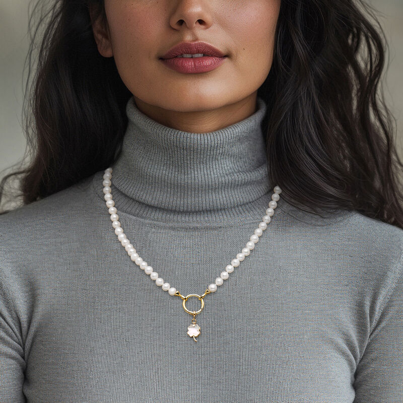 Mother-of-Pearl Clover Charm in 18kt Gold Over Sterling  image number 0