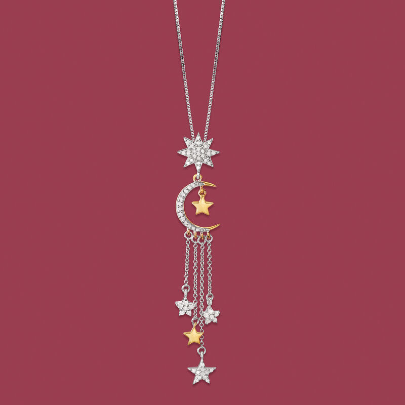.33 ct. t.w. Diamond Moon and Star Pendant Necklace in Sterling Silver and 18kt Gold Over Sterling image number 2