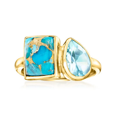 Turquoise and 1.30 Carat Sky Blue Topaz Toi et Moi Ring in 18kt Gold Over Sterling