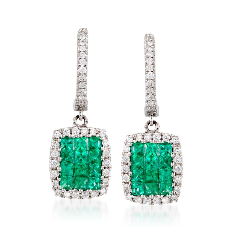 Gregg Ruth .60 ct. t.w. Emerald and .25 ct. t.w. Diamond Earrings in 18kt White Gold image number 0