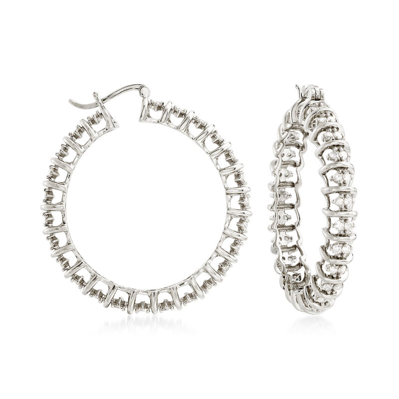 2.00 ct. t.w. Diamond Hoop Earrings in Sterling Silver. 1 5/8&quot; image number 0