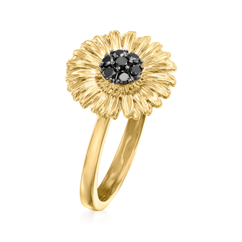 .15 ct. t.w. Black Diamond Sunflower Ring in 18kt Gold Over Sterling image number 2