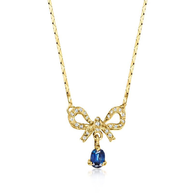 C. 1980 Vintage .55 Carat Sapphire Bow Necklace with .20 ct. t.w. Diamonds in 18kt Yellow Gold. 15" image number 0