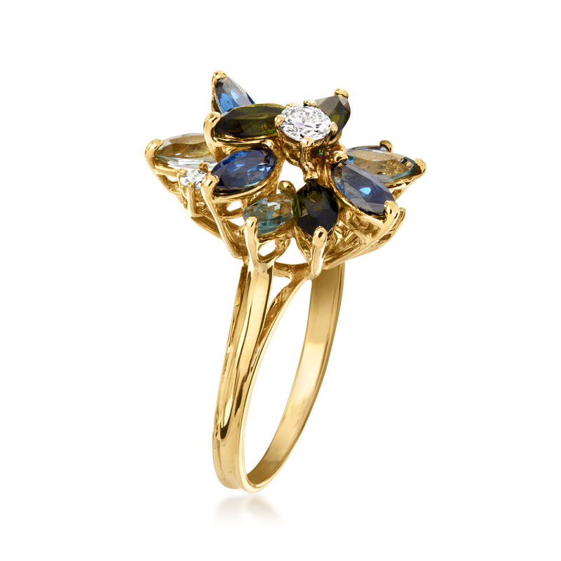 C. 1980 Vintage 2.56 ct. t.w. Multi-Gemstone and .35 ct. t.w. Diamond Cluster Ring in 18kt Yellow Gold. Size 6.75 image number 2