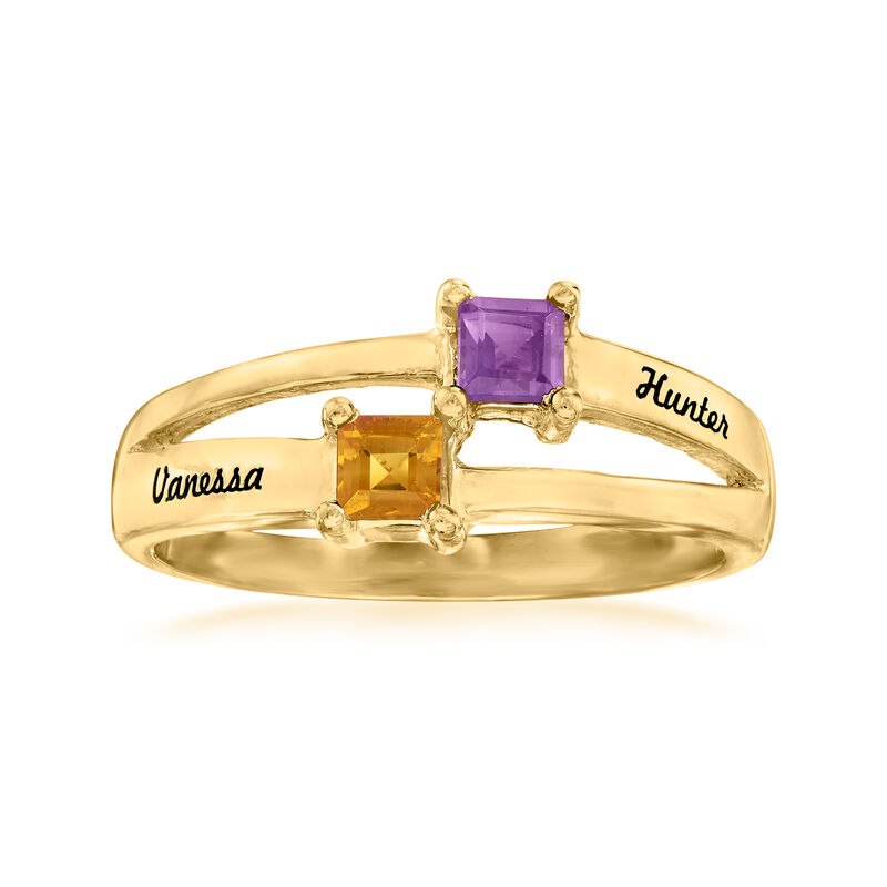 Personalized Birthstone and Name Couple's Ring in 14kt Gold image number 0