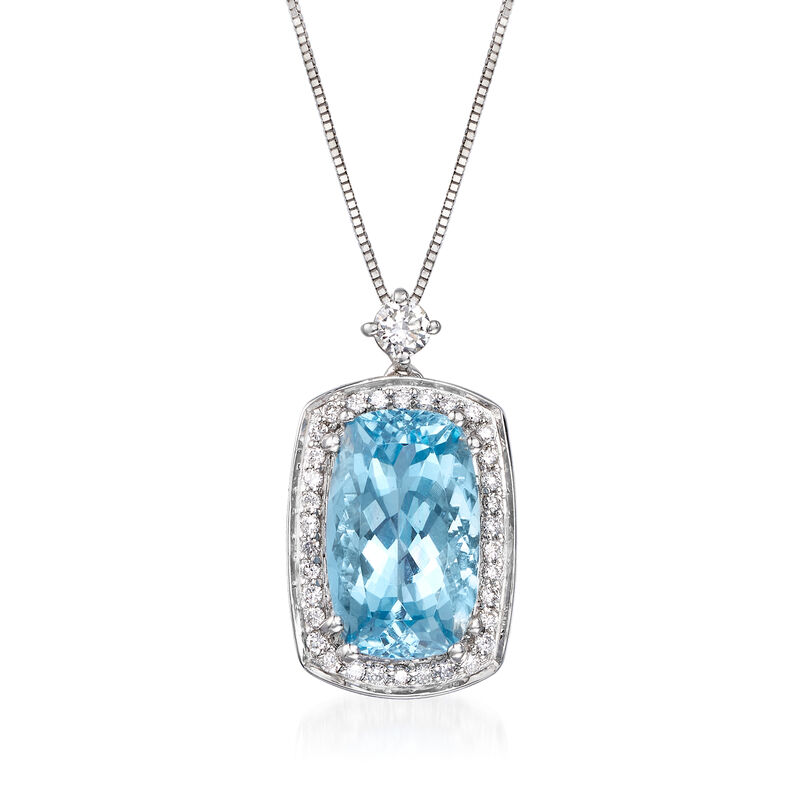 4.90 Carat Aquamarine and .32 ct. t.w. Diamond Pendant Necklace in 14kt White Gold. 18&quot; image number 1