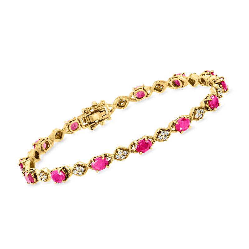 C. 1990 Vintage 6.14 ct. t.w. Ruby and .45 ct. t.w. Diamond Bracelet in 18kt Yellow Gold. 7" image number 0