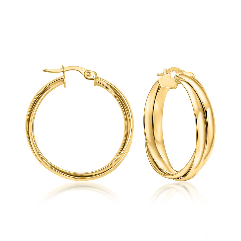 Italian 14kt Yellow Gold Three-Row Hoop Earrings. 1 1/8&quot; image number 0