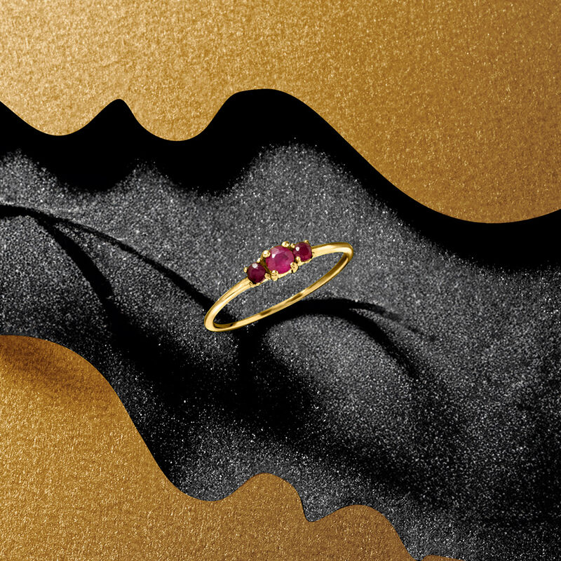 .20 ct. t.w. Ruby Three-Stone Ring in 14kt Yellow Gold. Size 7 image number 3