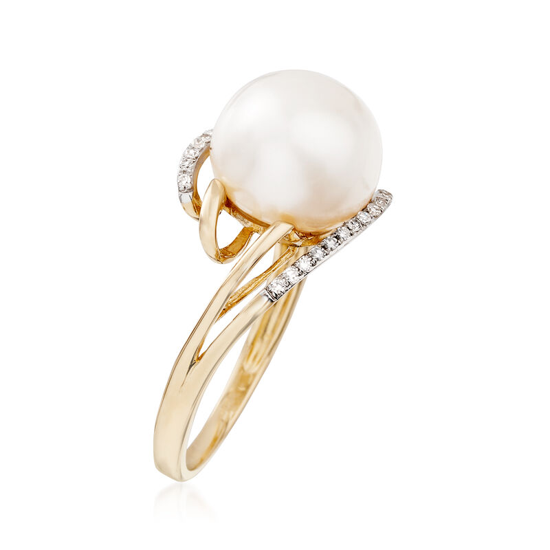 10-10.5mm Cultured Pearl Bypass Ring with Diamond Accents in 14kt Yellow Gold image number 2