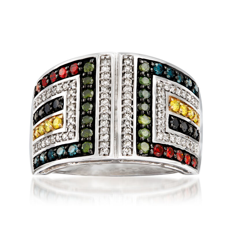 1.00 ct. t.w. Multicolored Diamond Geometric Ring in 14kt White Gold image number 0