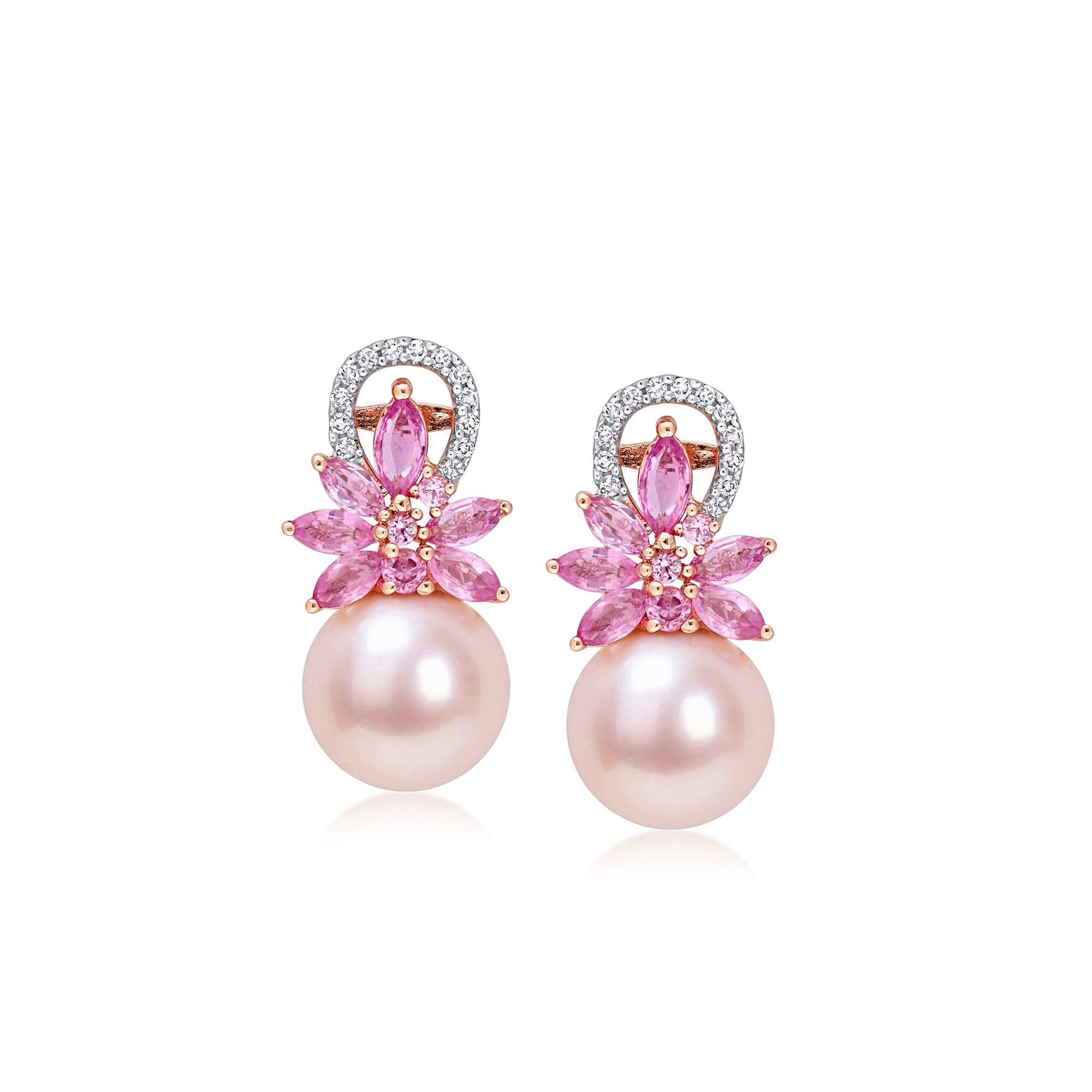 9-9.5mm Pink Cultured Pearl and 1.89 ct. t.w. Pink Sapphire