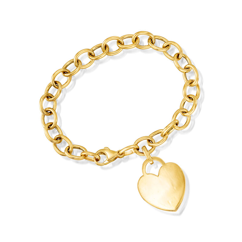 C. 1990 Vintage 14kt Yellow Gold Link Bracelet with Heart Charm image number 0
