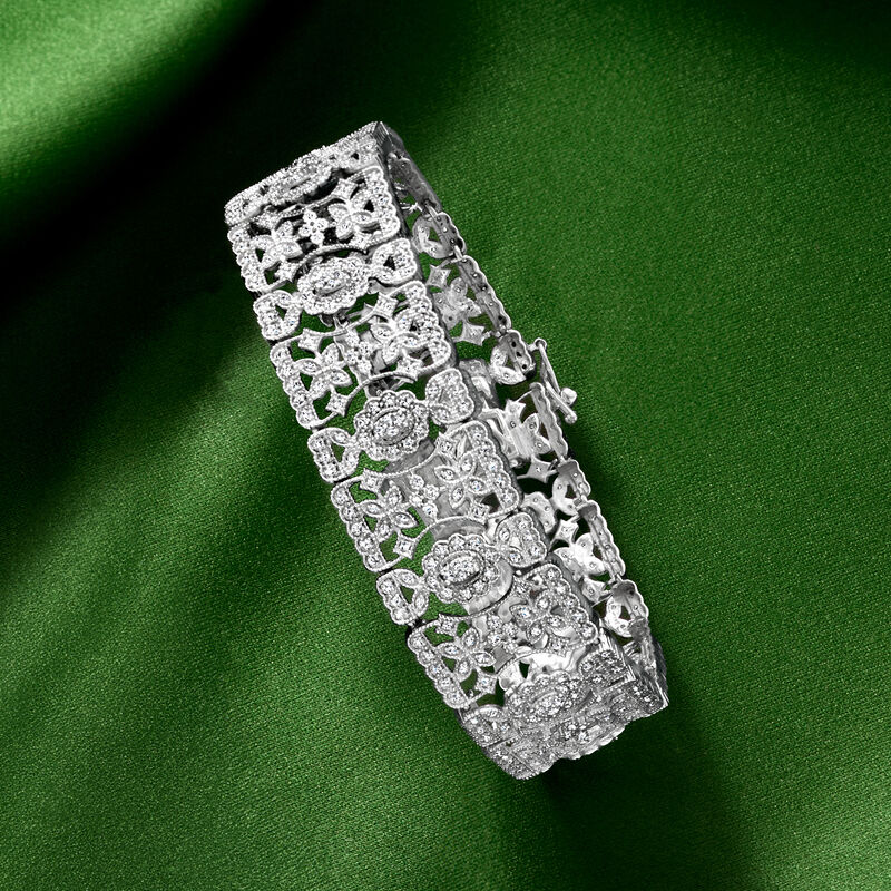 3.00 ct. t.w. Diamond Floral Bracelet in Sterling Silver image number 4