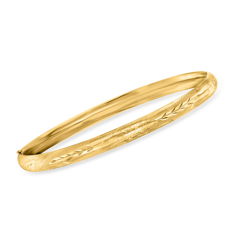 10kt Yellow Gold Leaf-Pattern Bangle Bracelet. 7&quot; image number 0