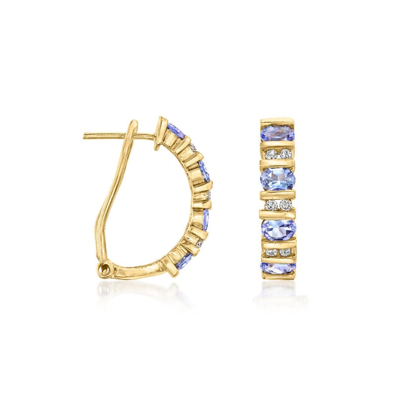 C. 1990 Vintage 1.60 ct. t.w. Tanzanite Curved Earrings with Diamonds in 14kt Yellow Gold  image number 0