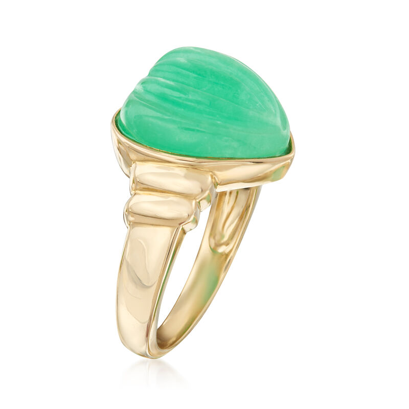 13mm Carved Green Jade Heart Ring in 14kt Yellow Gold image number 2