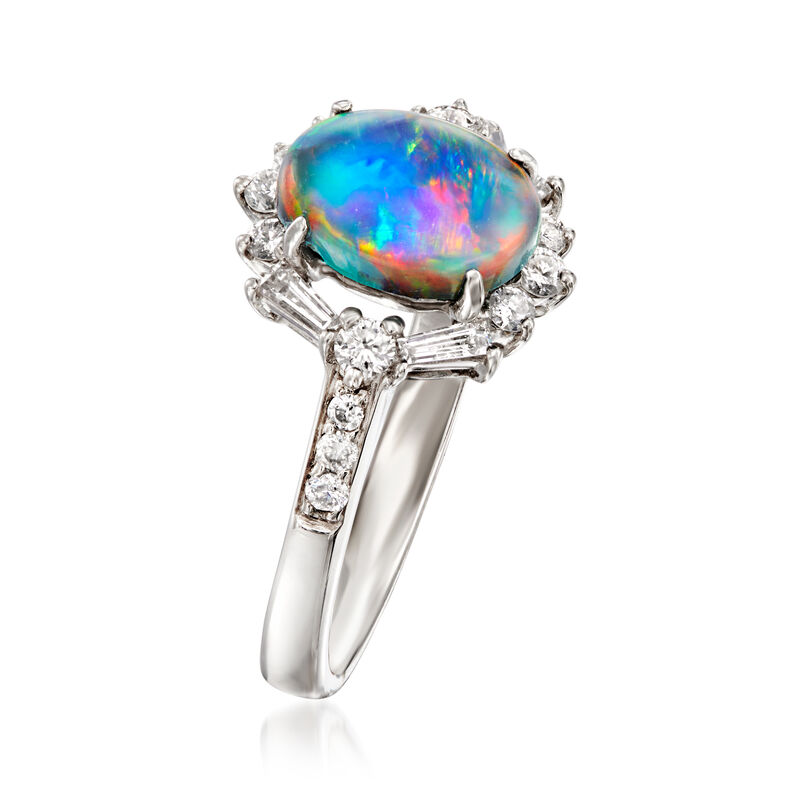C. 1990 Vintage Black Opal Ring with .35 ct. t.w. Diamonds in Platinum image number 2