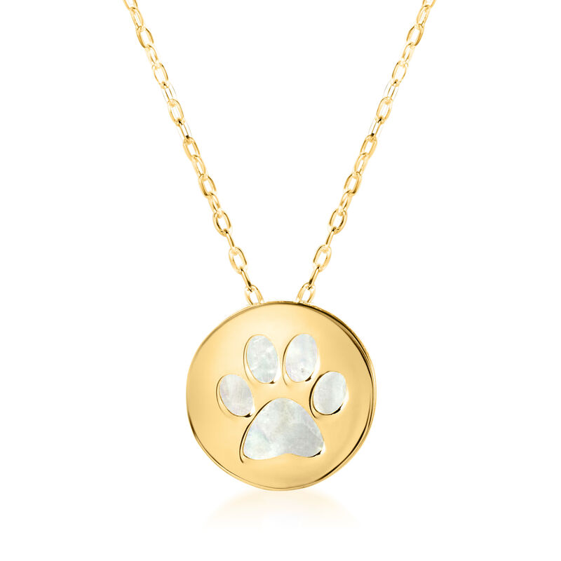 Italian Mother-of-Pearl Paw Print Pendant Necklace in 14kt Yellow Gold. 16&quot; image number 0