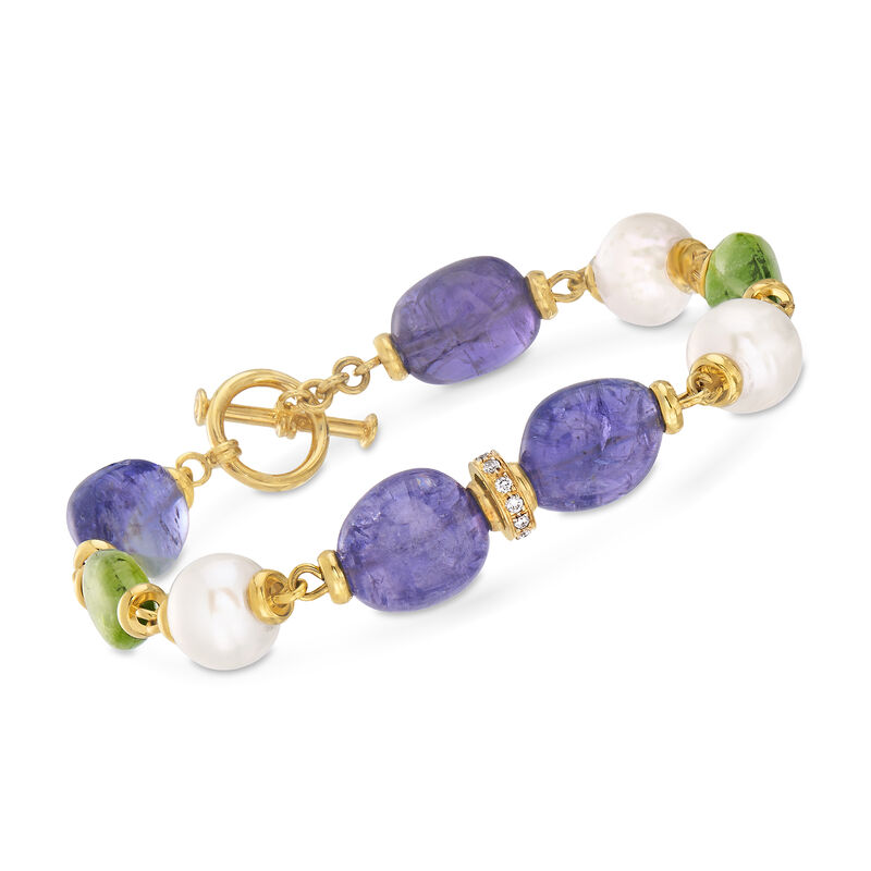 Mazza Multi-Gemstone and .24 ct. t.w. Diamond Bracelet in 14kt Yellow Gold. 9&quot; image number 0