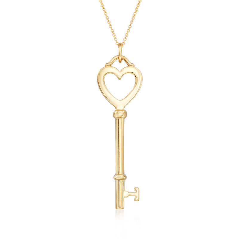C. 1990 Vintage Tiffany Jewelry 18kt Yellow Gold Heart Key Pendant Necklace image number 0