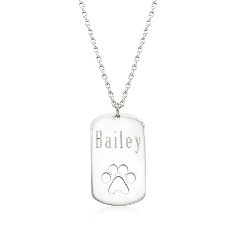 Sterling Silver Personalized Paw Print Cut-Out Pendant Necklace image number 0