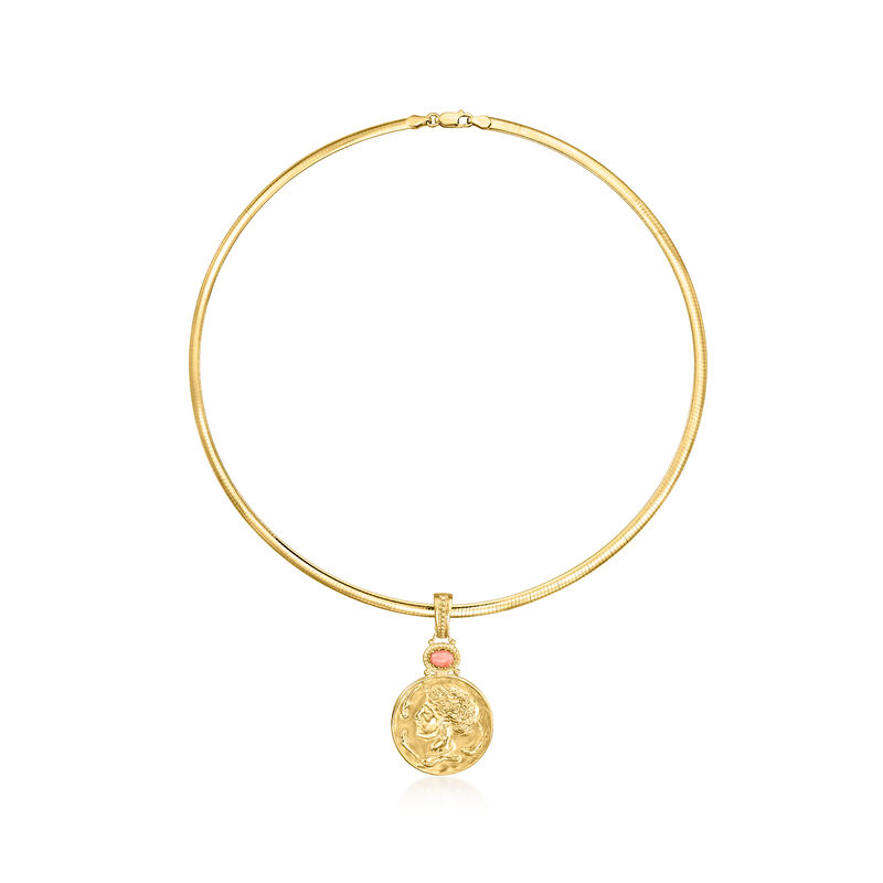 Italian Pink Coral Cameo-Style Pendant in 18kt Gold Over Sterling image number 2
