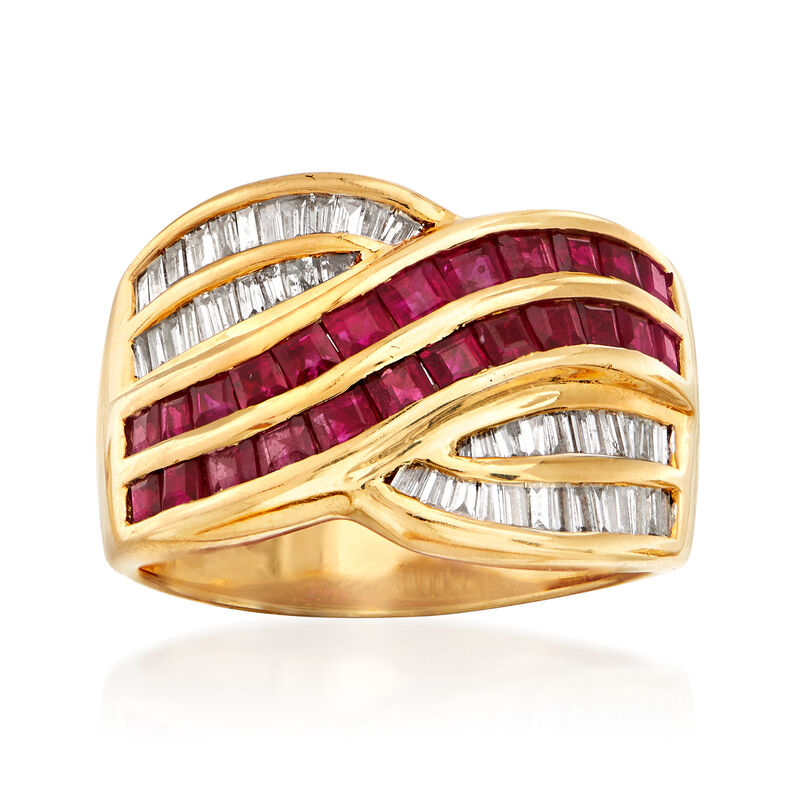 C. 1980 Vintage 2.00 ct. t.w. Ruby and .50 ct. t.w. Diamond Crossover Ring in 18kt Yellow Gold. Size 7 image number 0