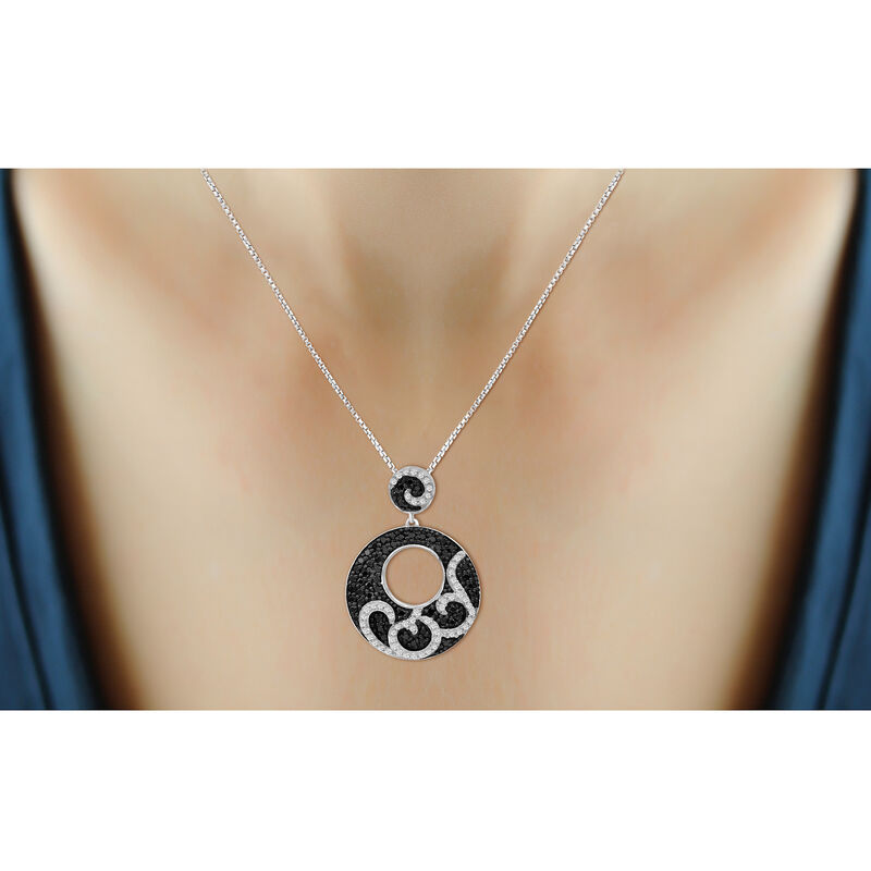1.00 ct. t.w. Black and White Diamond Swirl Pendant Necklace in Sterling Silver. 18&quot; image number 2