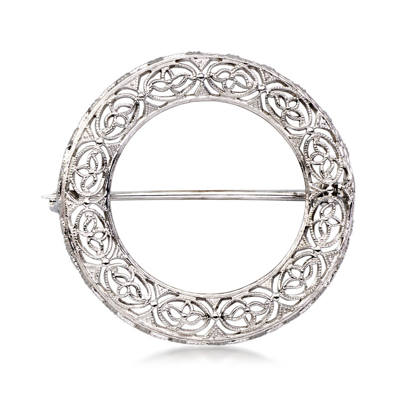 C. 1970 Vintage 10kt White Gold Openwork Circle Pin image number 0