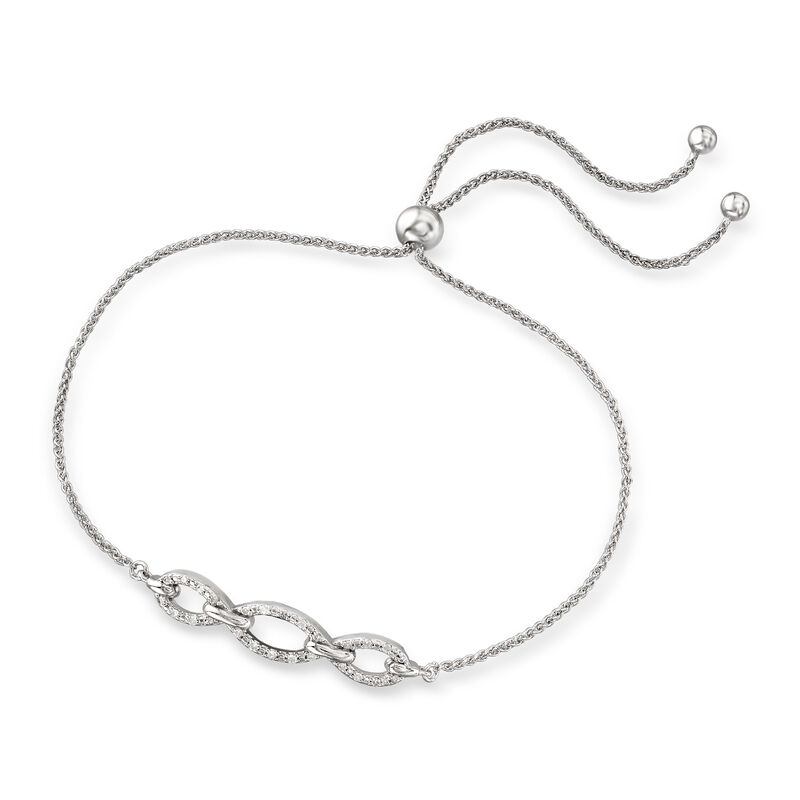 .10 ct. t.w. Diamond Paper Clip Link Bolo Bracelet in Sterling Silver image number 2