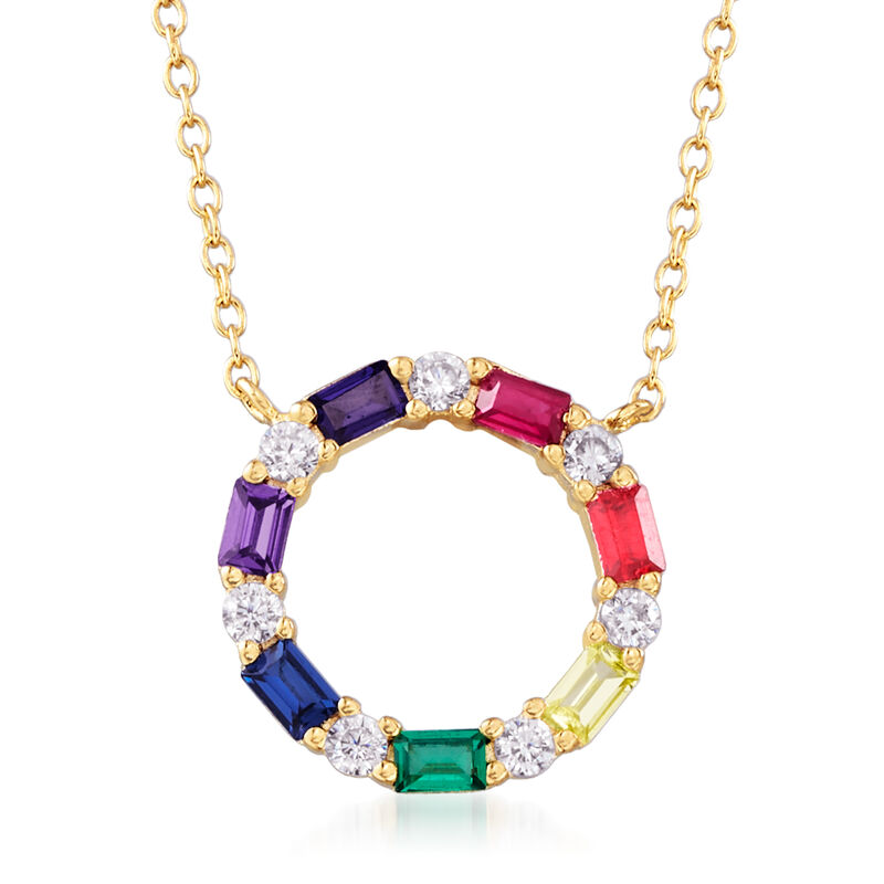 Multicolored CZ Open Circle Necklace in 18kt Yellow Gold Over Sterling Silver image number 0