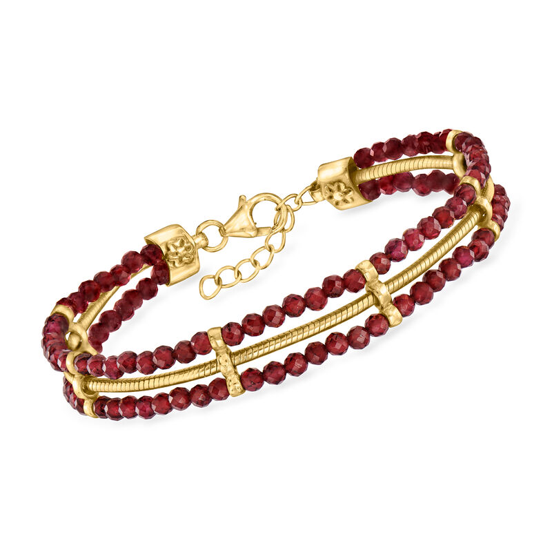 16.00 ct. t.w. Garnet Bead and Snake-Chain Bracelet in 18kt Gold Over Sterling. 7&quot; image number 0