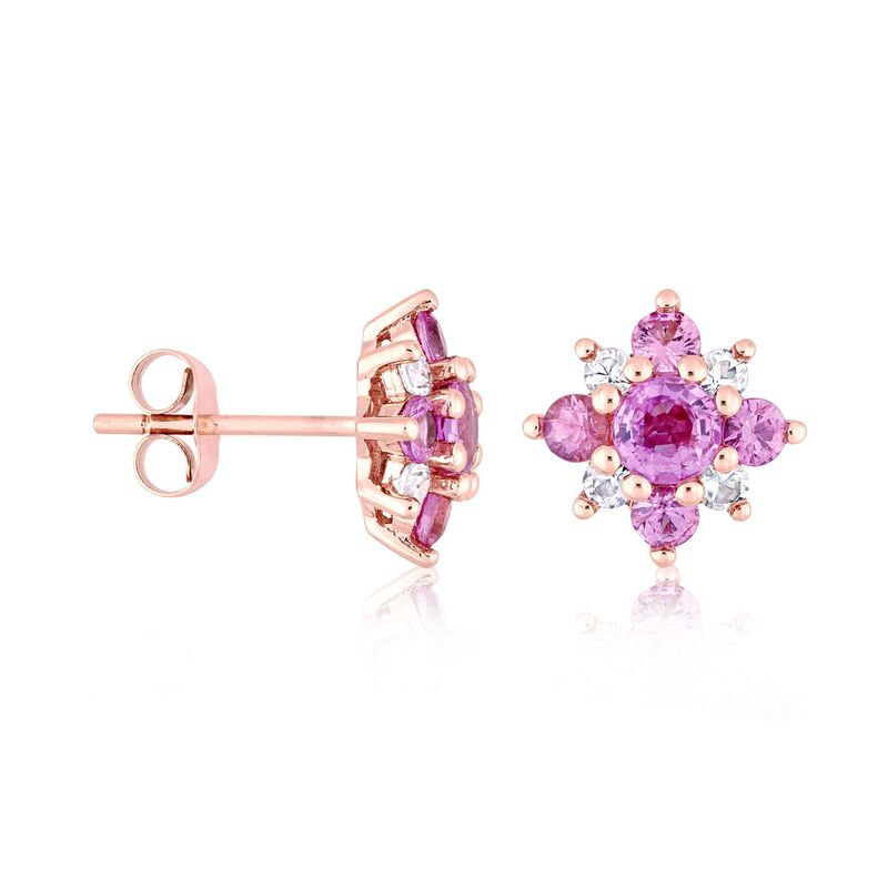 1.60 ct. t.w. Pink and White Sapphire Flower Earrings in 14kt Rose Gold  image number 2