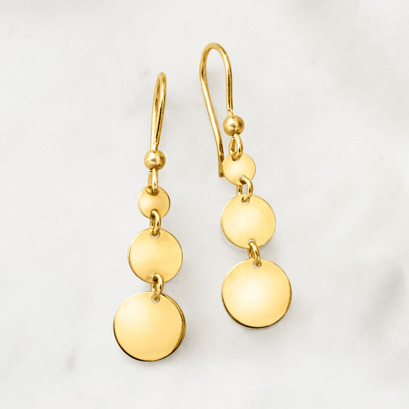 Italian 18kt Gold Over Sterling Graduated Disc Drop Earrings image number 3