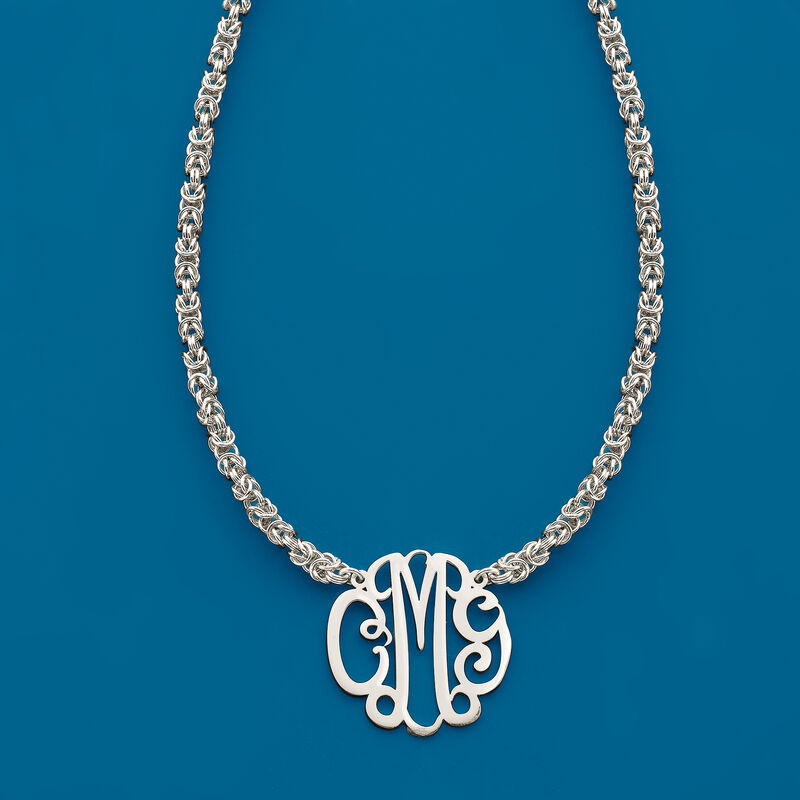 Sterling Silver Personalized Monogram Rolled Byzantine Necklace image number 4