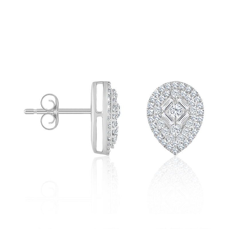 .50 ct. t.w. Baguette and Round Diamond Pear-Shaped Cluster Earrings in 14kt White Gold image number 1