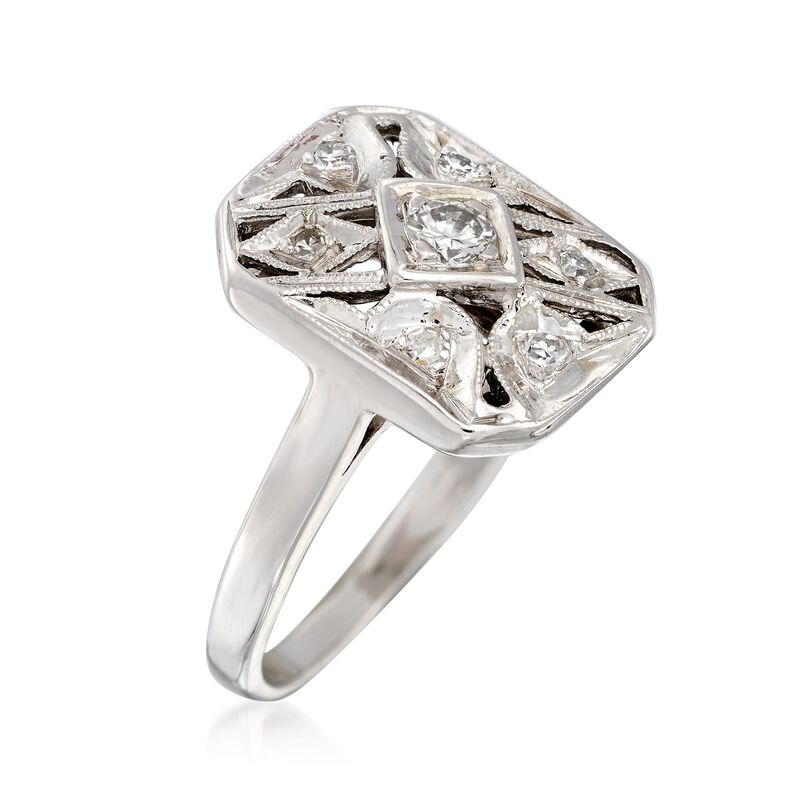 C. 1950 Vintage .12 ct. t.w. Diamond Milgrain Ring in 14kt White Gold. Size 7.75 image number 2