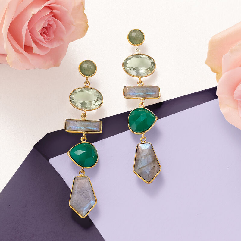 Multi-Gemstone Drop Earrings in 18kt Yellow Gold Over Sterling image number 2