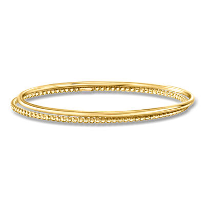 Italian 18kt Gold Vermeil Jewelry Set: Two Polished and Beaded Bangle Bracelets