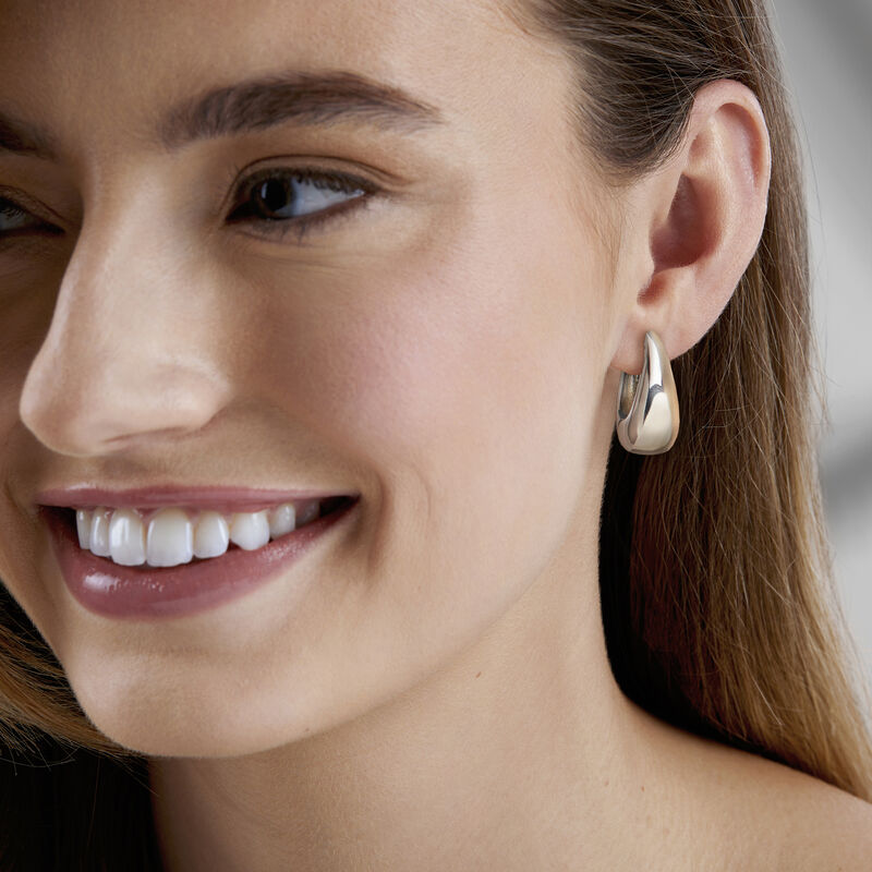 Sterling Silver-Plated Oval Hoop Earrings. 7/8" image number 1