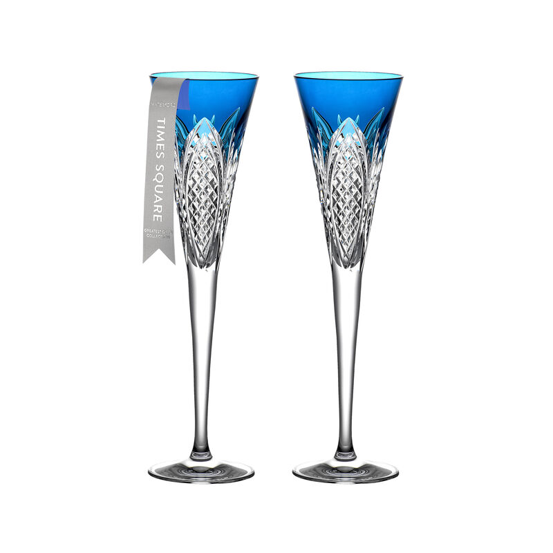 Waterford Crystal 2022 Times Square Set of 2 Cobalt-Hued Toasting Flutes image number 4
