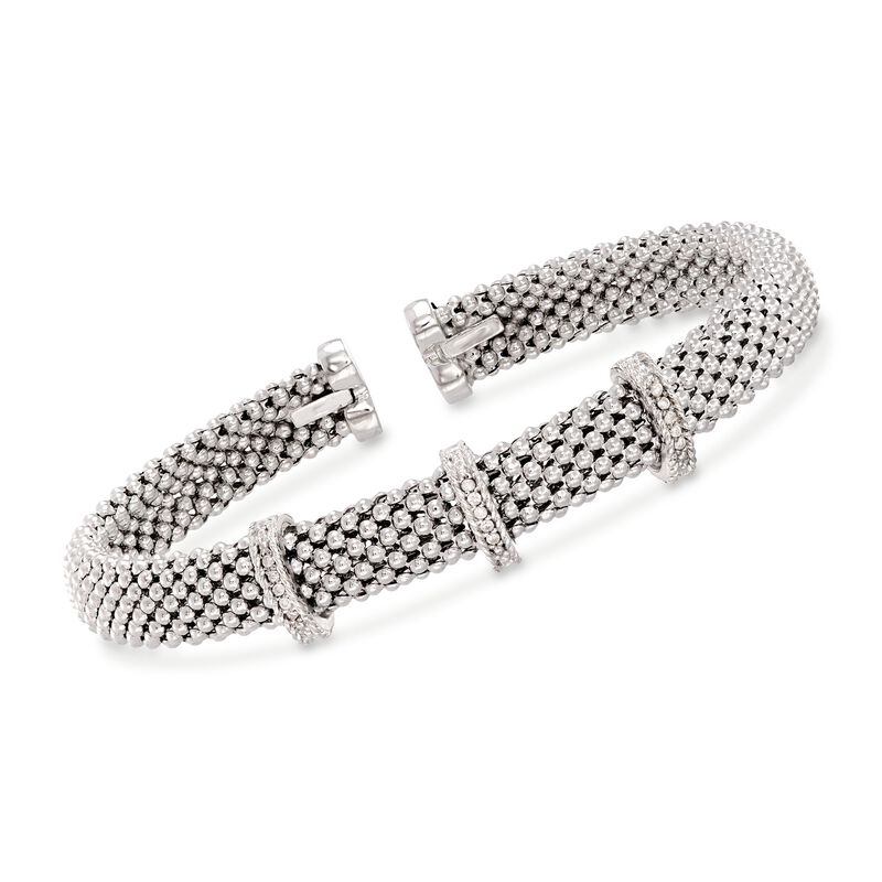 Phillip Gavriel &quot;Popcorn&quot; Sterling Silver Woven Cuff Bracelet with Diamond Accents. 7&quot; image number 0
