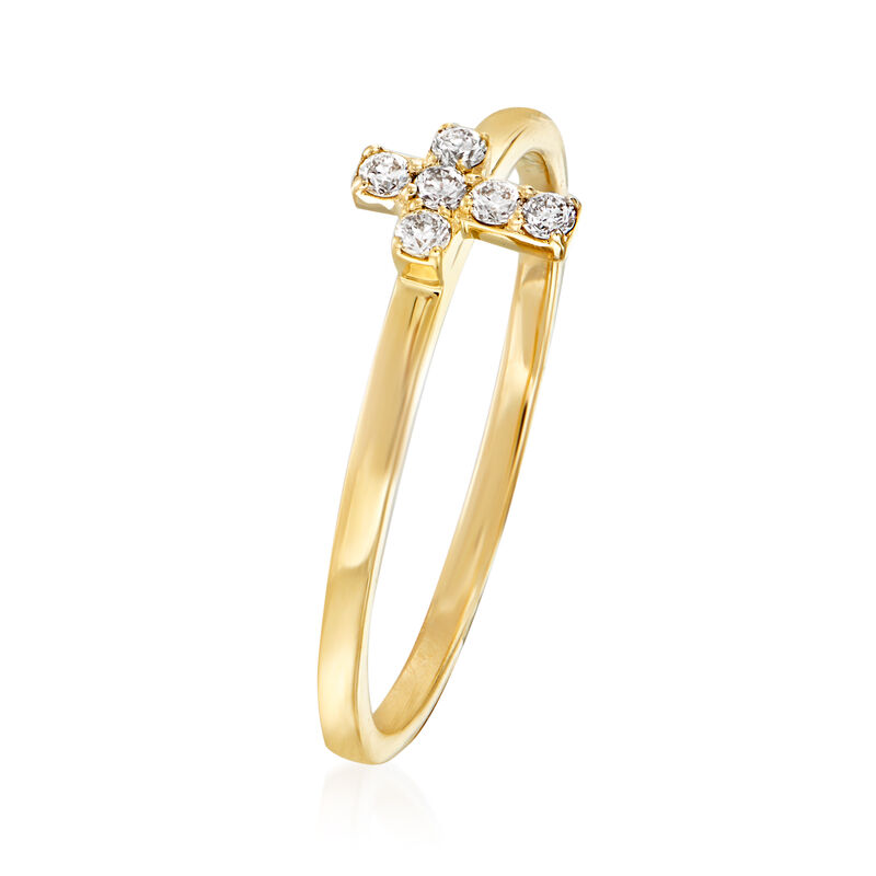Diamond-Accented Cross Ring in 14kt Yellow Gold. Size 7 image number 2