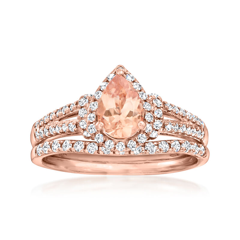 .70 Carat Morganite and .40 ct. t.w. Diamond Jewelry Set: Two Rings in 14kt Rose Gold. Size 8 image number 0