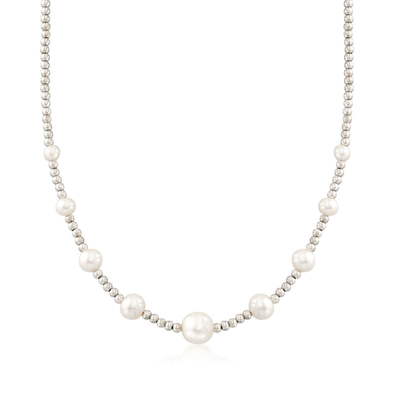 5-10.5mm Graduated Cultured Pearl and Sterling Silver Bead Necklace image number 0