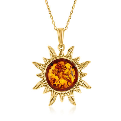 Amber Sun Pendant Necklace in 18kt Gold Over Sterling