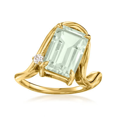 3.40 Carat Prasiolite Ring with Single Lab-Grown Diamond in 18kt Gold Over Sterling