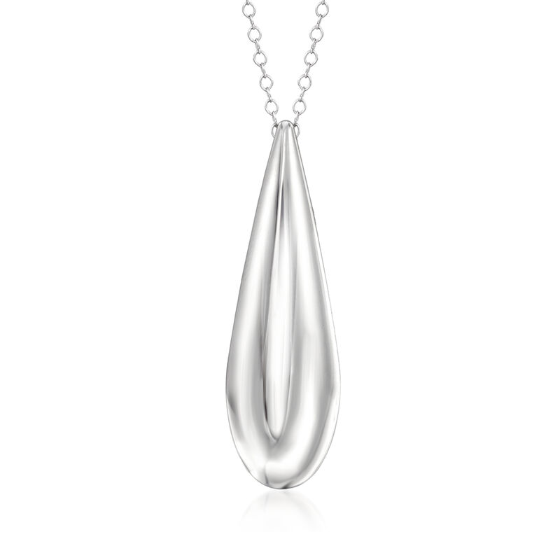 Italian Sterling Silver Teardrop Jewelry Set: Necklace and Drop Earrings. 18&quot; image number 3